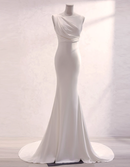 Minimalist Wedding Dress Pleated Backless Wedding Dress D3263
