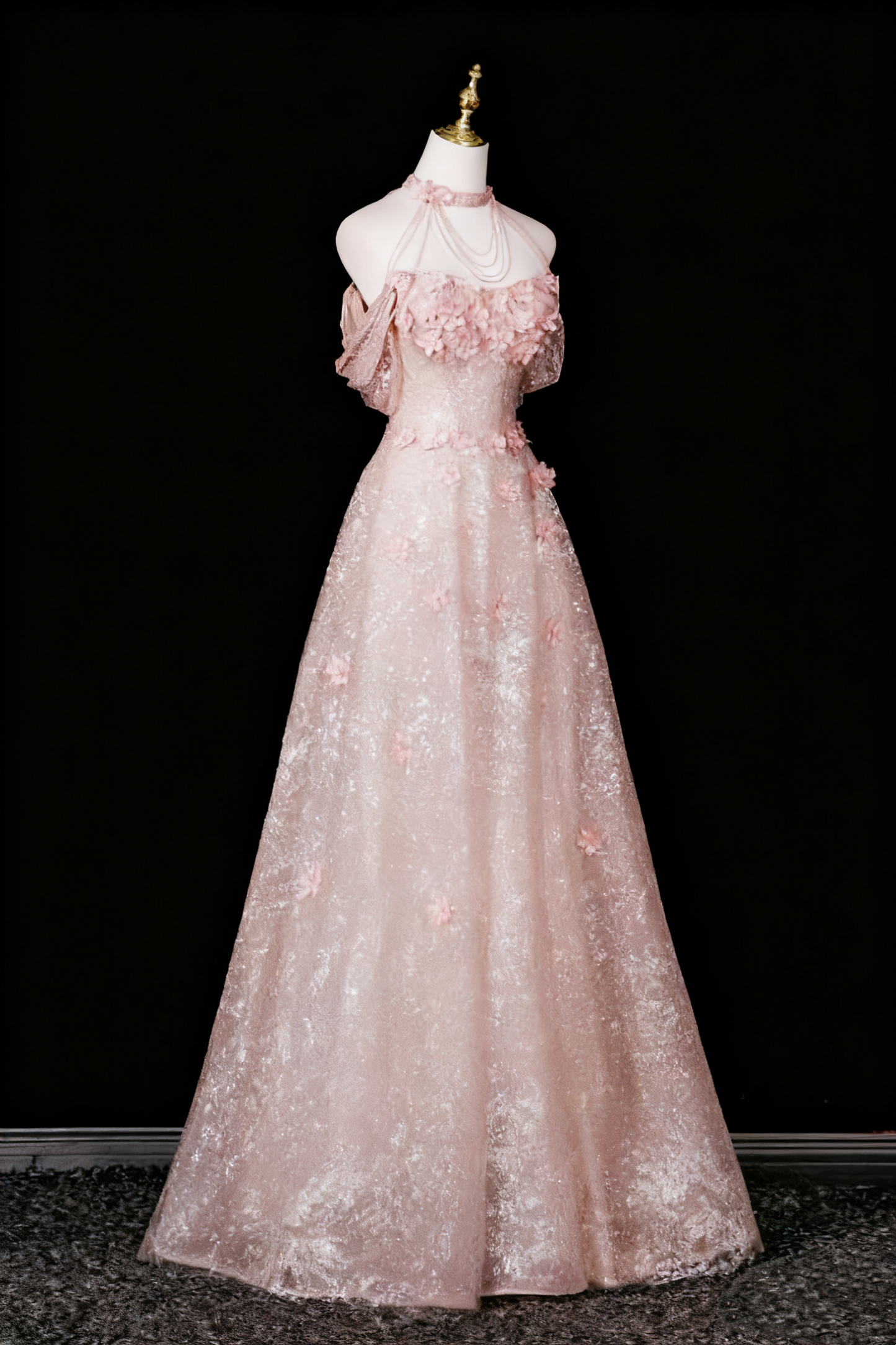 Sweet Prom Dress A Line Off Shoulder Floral Evening Gown Birthday Party Dress D3317