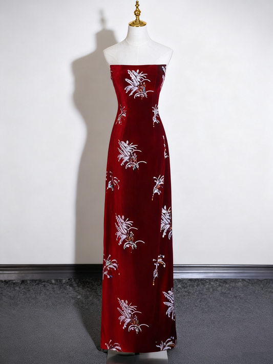 Charming Prom Dress A Line Wine Red Strapless Birthday Party Outfits Evening Gown D3320