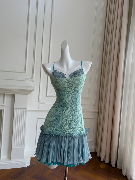 Beauty Homecoming Dress Spaghetti Straps Pleated Short Prom Dress Birthday Party Outfits Cocktail Dress D3339
