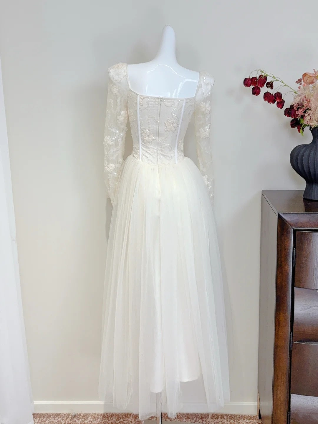Elegant Prom Dress Square Neck Tulle Cocktail Dress Birthday Party Dress D3344