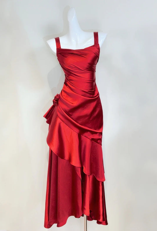 Stunning Prom Dress Square Neck Pleated Cocktail Dress Birthday Party Outfits D3345
