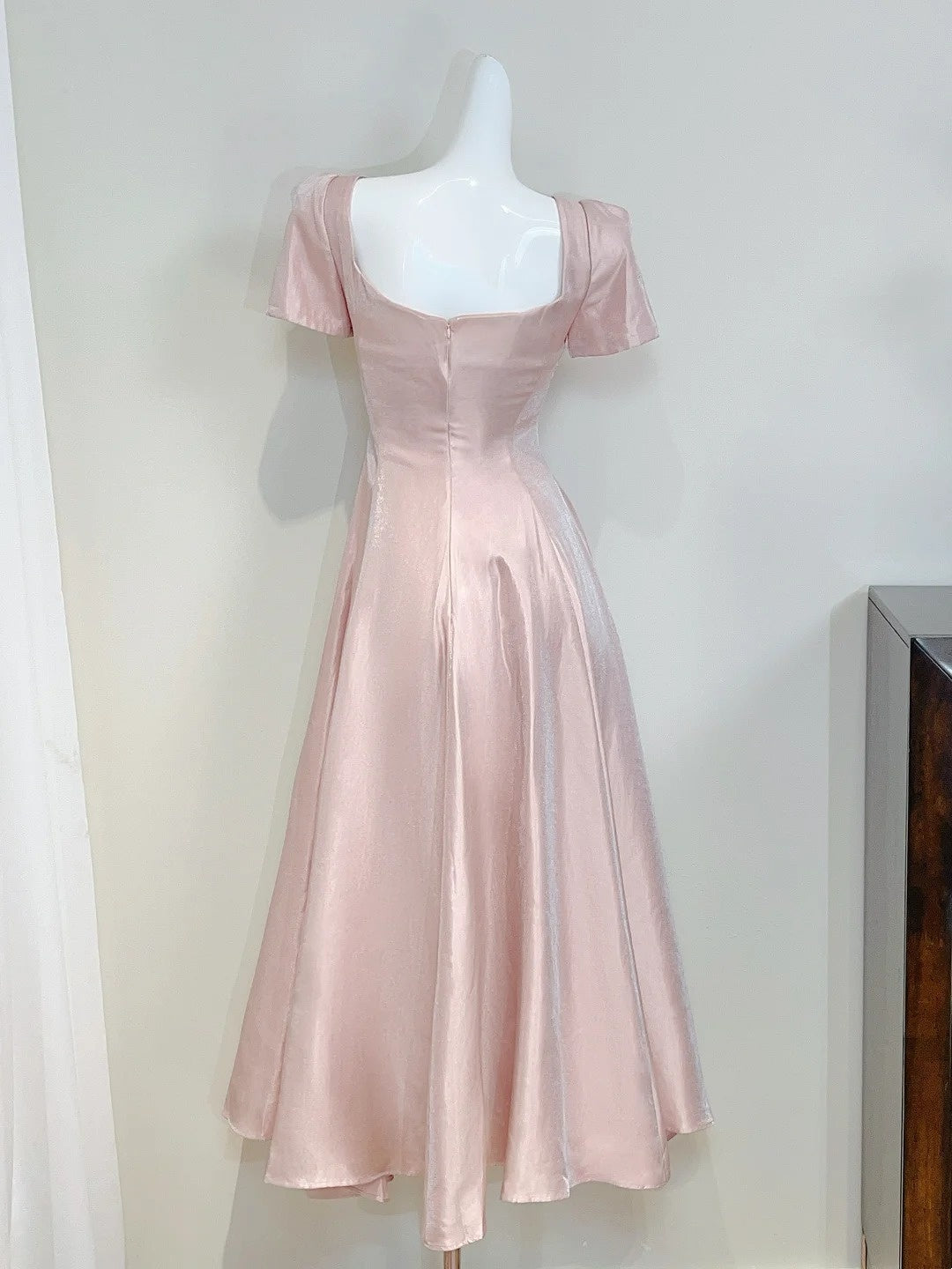 Elegant Prom Dress A Line Square Neck Pleated Evening Dress Birthday Party Outfits D3348