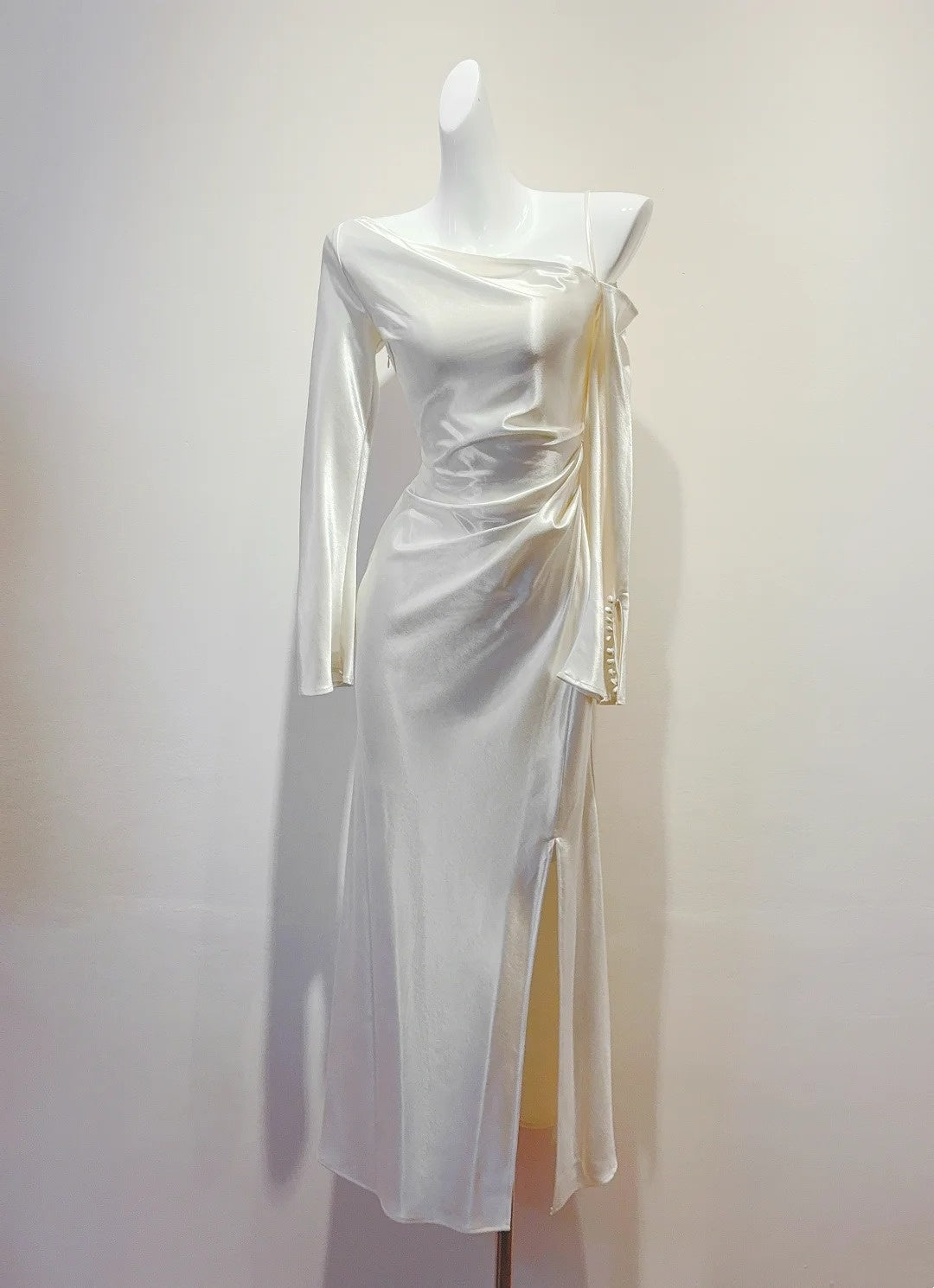 Minimalist Prom Dress One Shoulder Pleated Slit Cocktail Dress Birthday Party Outfits D3349