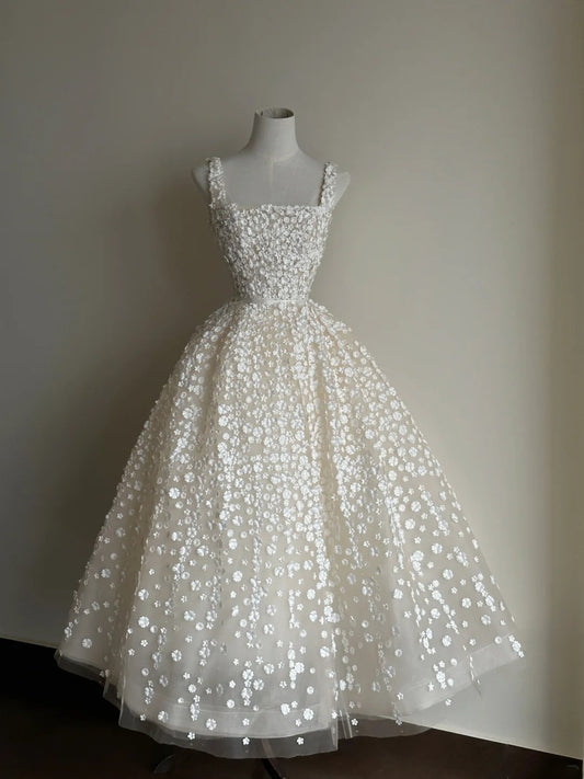 Stunning Prom Dress Square Neck Floral Evening Dress Sweet 16 Dress D3351