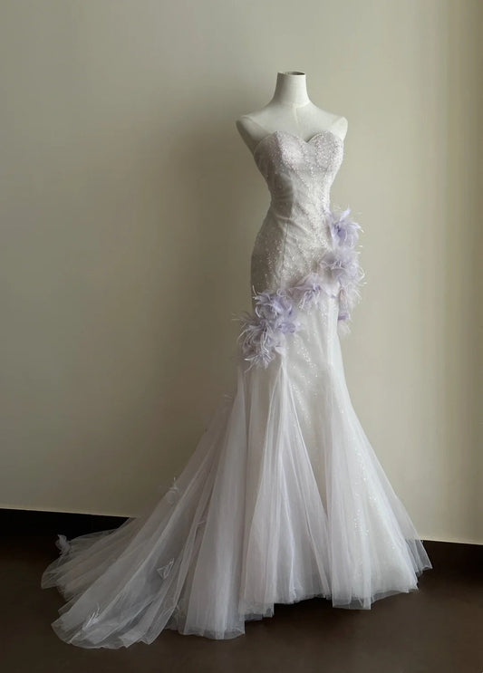 Elegant Prom Dress Sweetheart Tulle Pleated Mermaid Evening Dress Cocktail Dress D3357