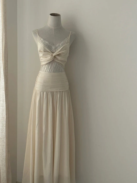 Elegant Prom Dress A Line Spaghetti Straps Pleated Lace Evening Dress Birthday Party Dress D3364
