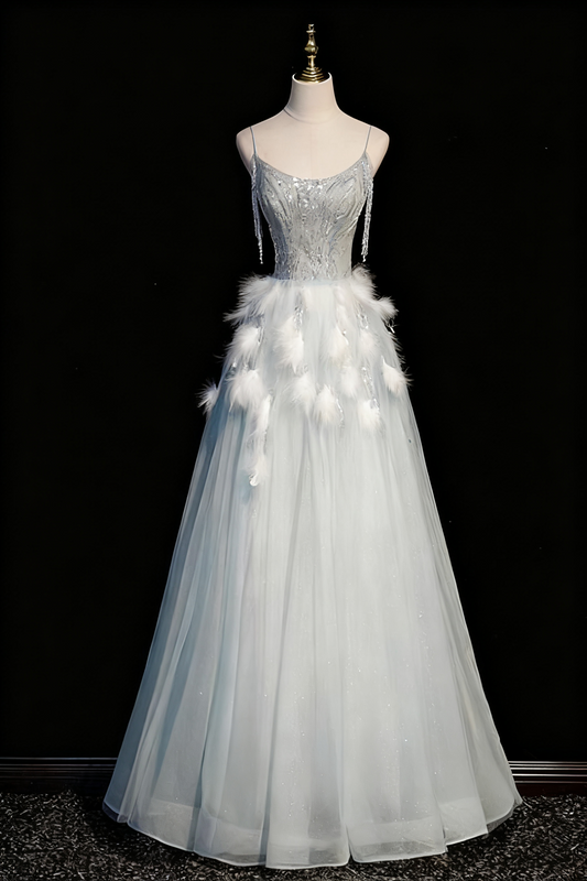 Gorgeous Prom Dress Spaghetti Straps Feather Pleated Evening Dress Birthday Party Dress D3366