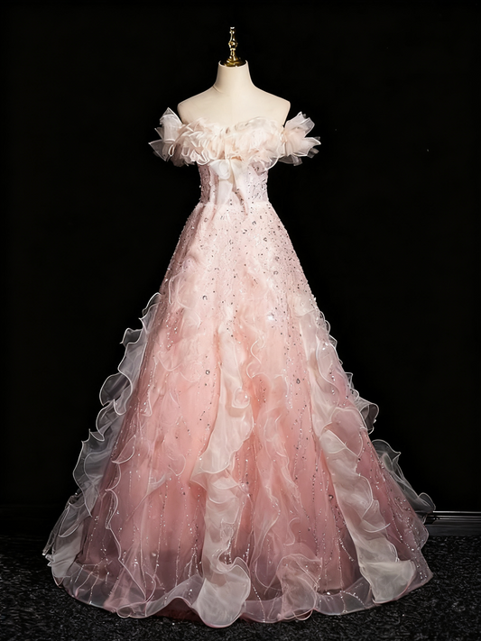Gorgeous Prom Dress Off Shoulder Ruffle Tulle Evening Dress Birthday Party Dress D3368