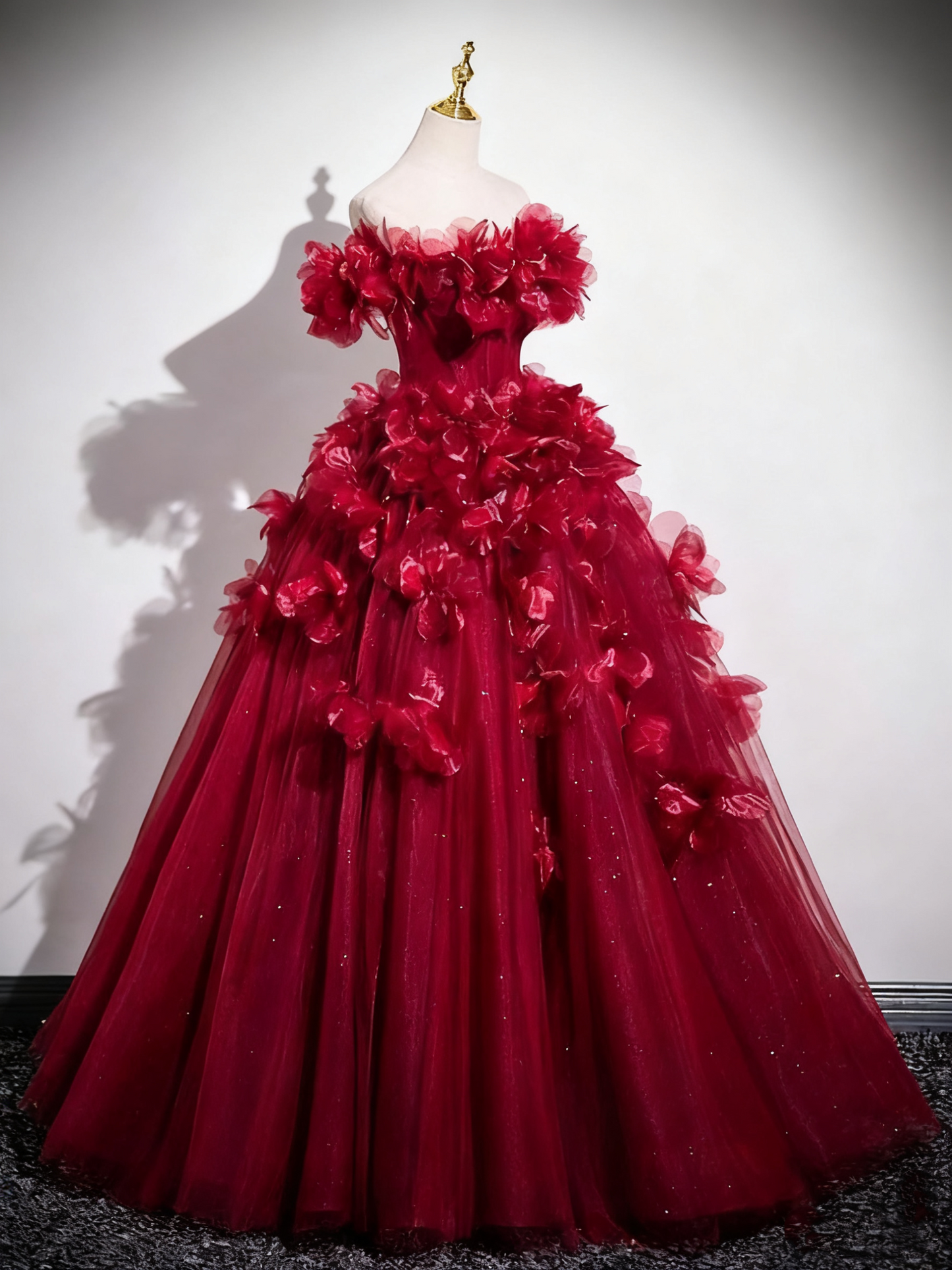 Gorgeous Prom Dress Off Shoulder Flower Tulle Pleated Evening Dress Quinceanera Dress D3370