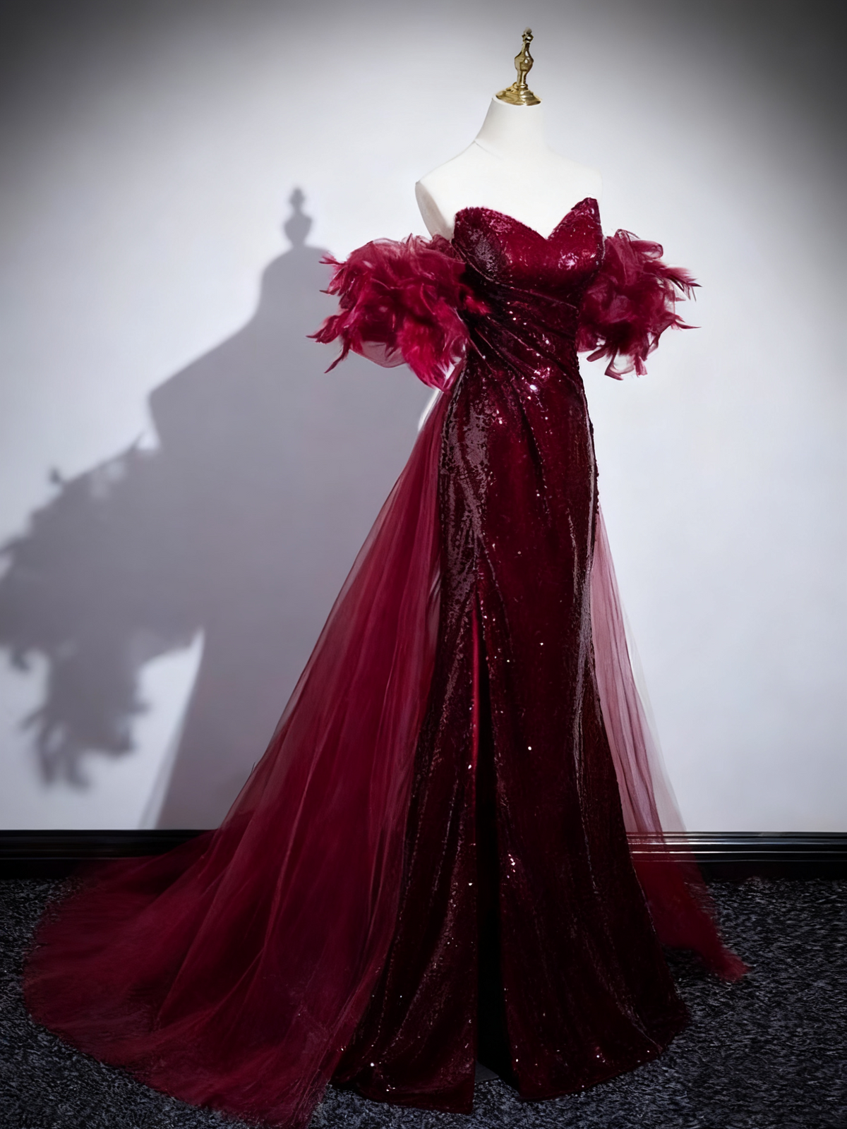 Shiny Prom Dress Wine Red A Line Sweetheart Pleated Mermaid Evening Dress Birthday Party Dress D3373
