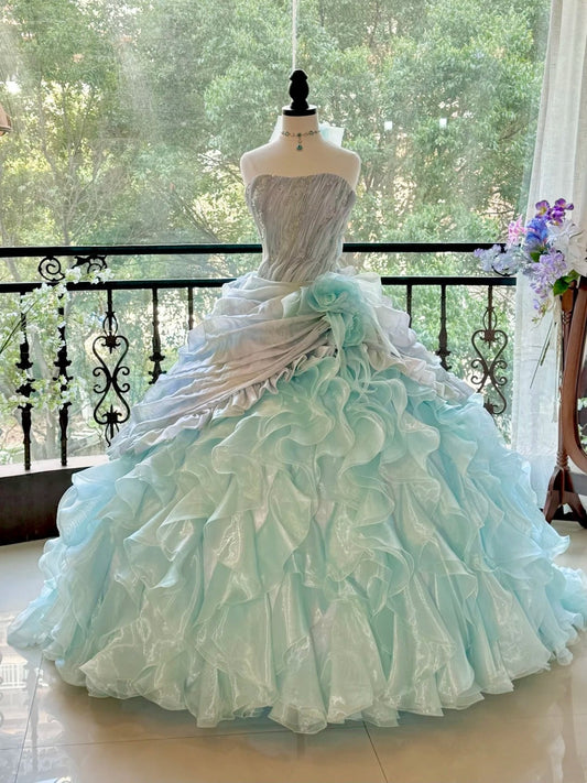 Stunning Prom Dress Strapless Pleated Ruffle Ball Gown Sweet 16 Dress Birthday Party Dress D3374