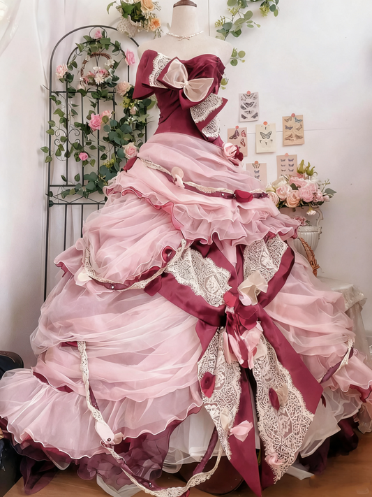 Sweet Prom Dress Strapless Pleated Ruffle Ball Gown Quinceanera Dress Birthday Party Dress D3375