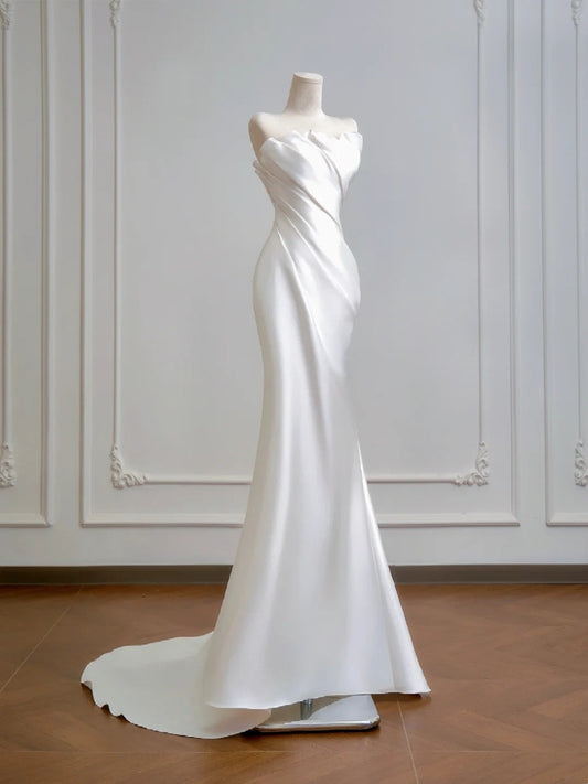 Pretty Wedding Dress Strapless Pleated Mermaid Wedding Dress D3390