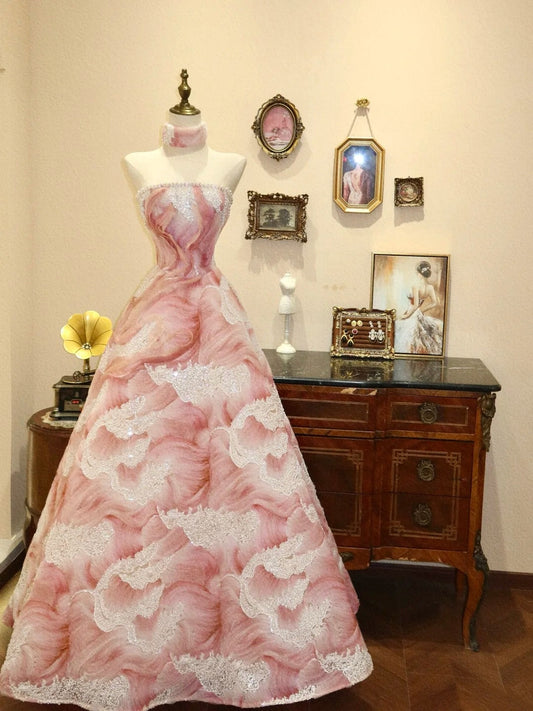 Stunning Prom Dress A Line Strapless Print Evening Dress Gala Dress D3409