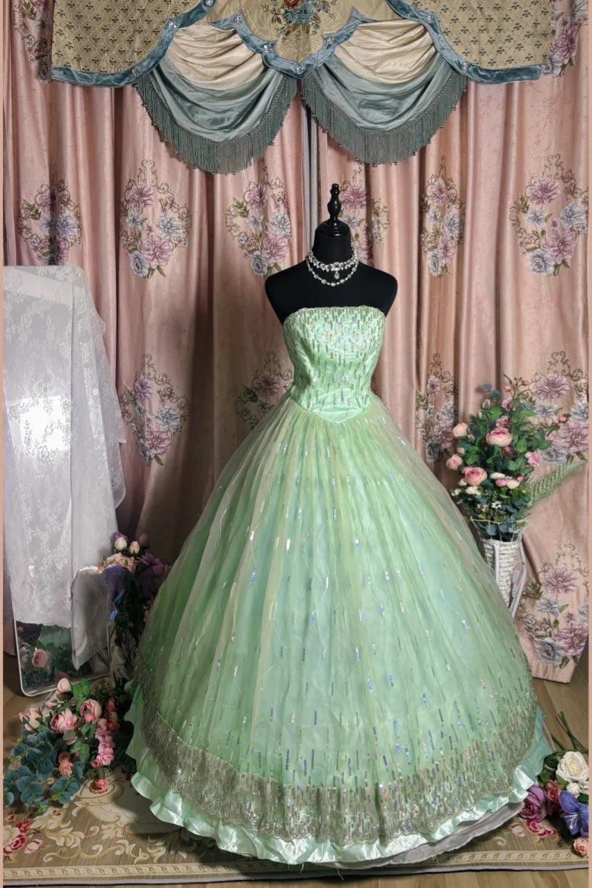 Shiny Prom Dress Strapless Tulle Ball Gown Evening Dress Quinceanera Dress D3418