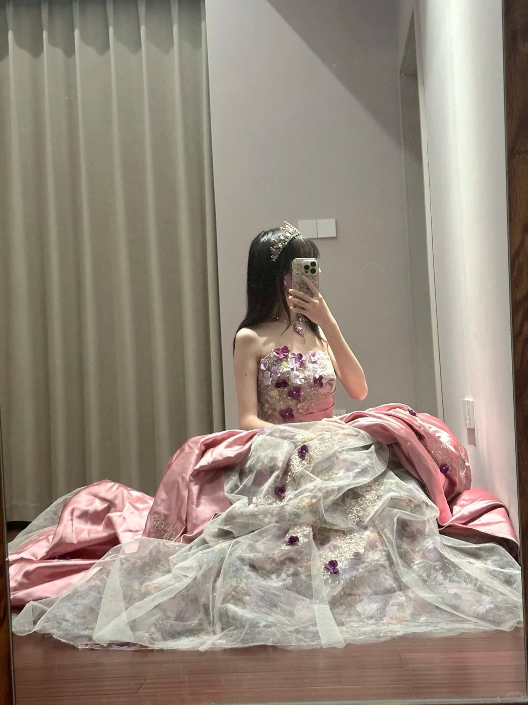 Pretty Prom Dress Strapless Pleated Tulle Ball Gown Birthday Party Dress D3441
