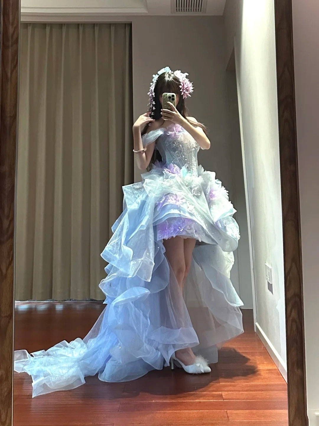 Beauty Homecoming Dress Off Shoulder Hi-lo Hem Tulle Birthday Party Dress D3444