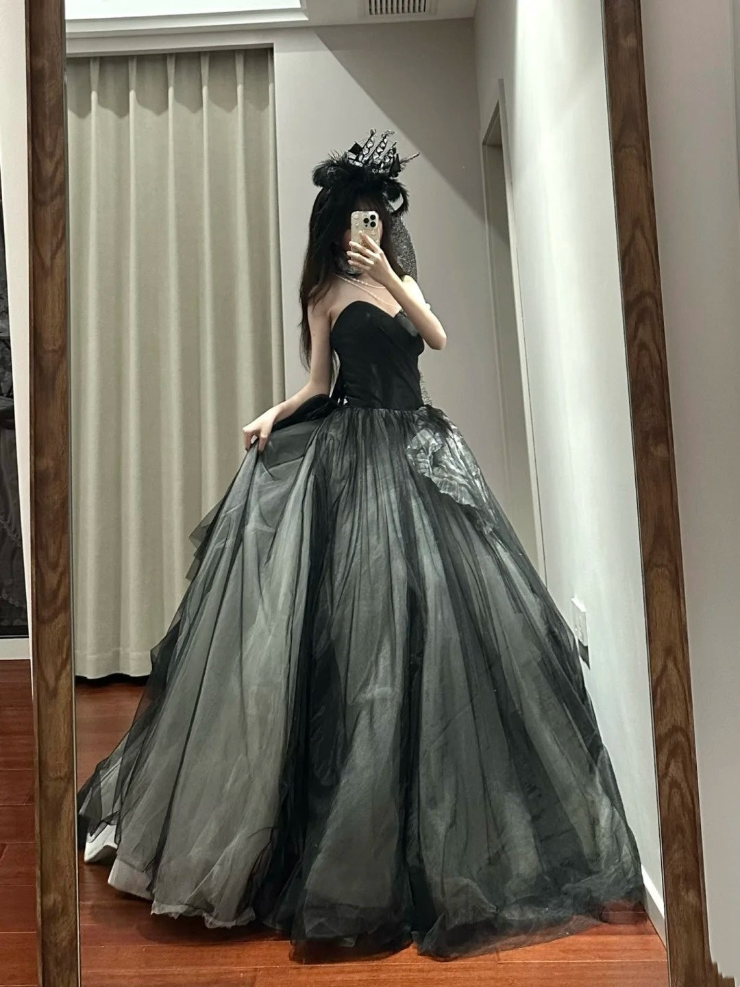 Stunning Prom Dress Black Sweetheart Tulle Pleated Ball Gown Quinceanera Dress D3454