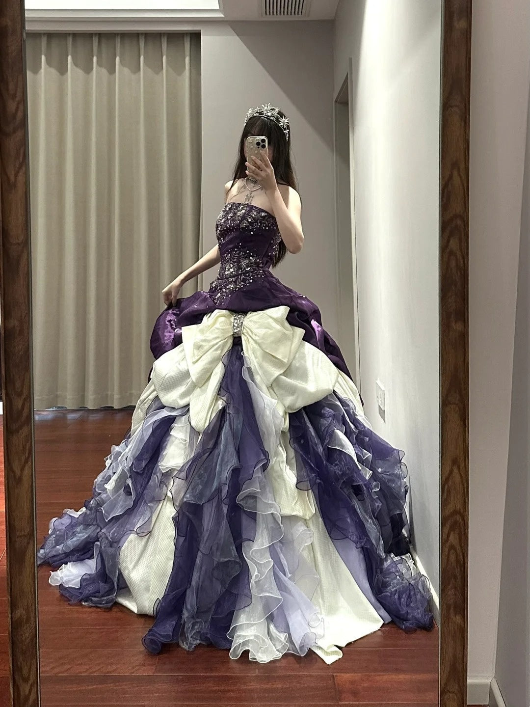 Gorgeous Prom Dress Dark Purple Strapless Ruffle Ball Gown Quinceanera Dress Evening Dress D3455