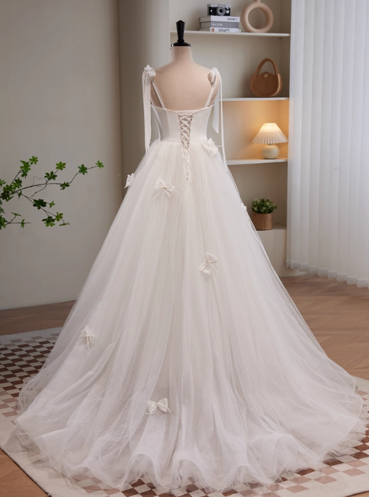 Elegant Wedding Dress Straps Tulle Pleated Wedding Dress D3472