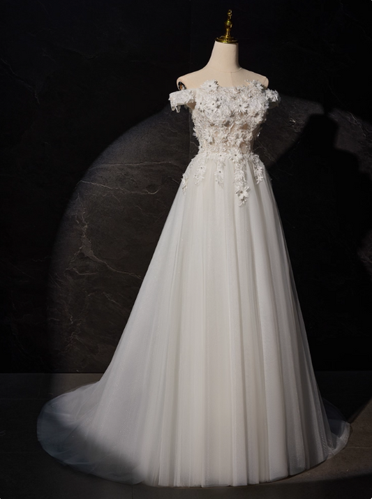 New Arrival Wedding Dress Off Shoulder Flower Tulle Wedding Dress D3476