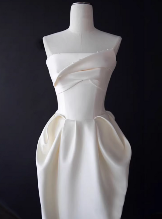 Minimalist Wedding Dress Strapless Pleated Wedding Dress D3484
