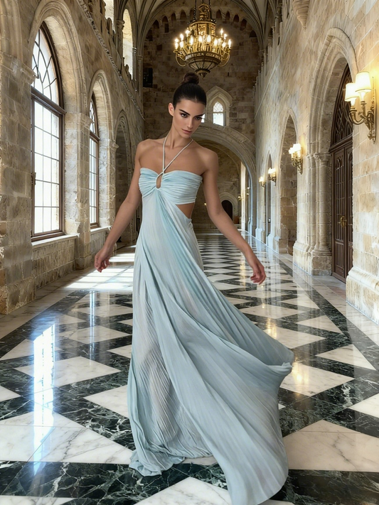 New Arrival Prom Dress Halter Pleated Birthday Party Dress Evening Dress D3468