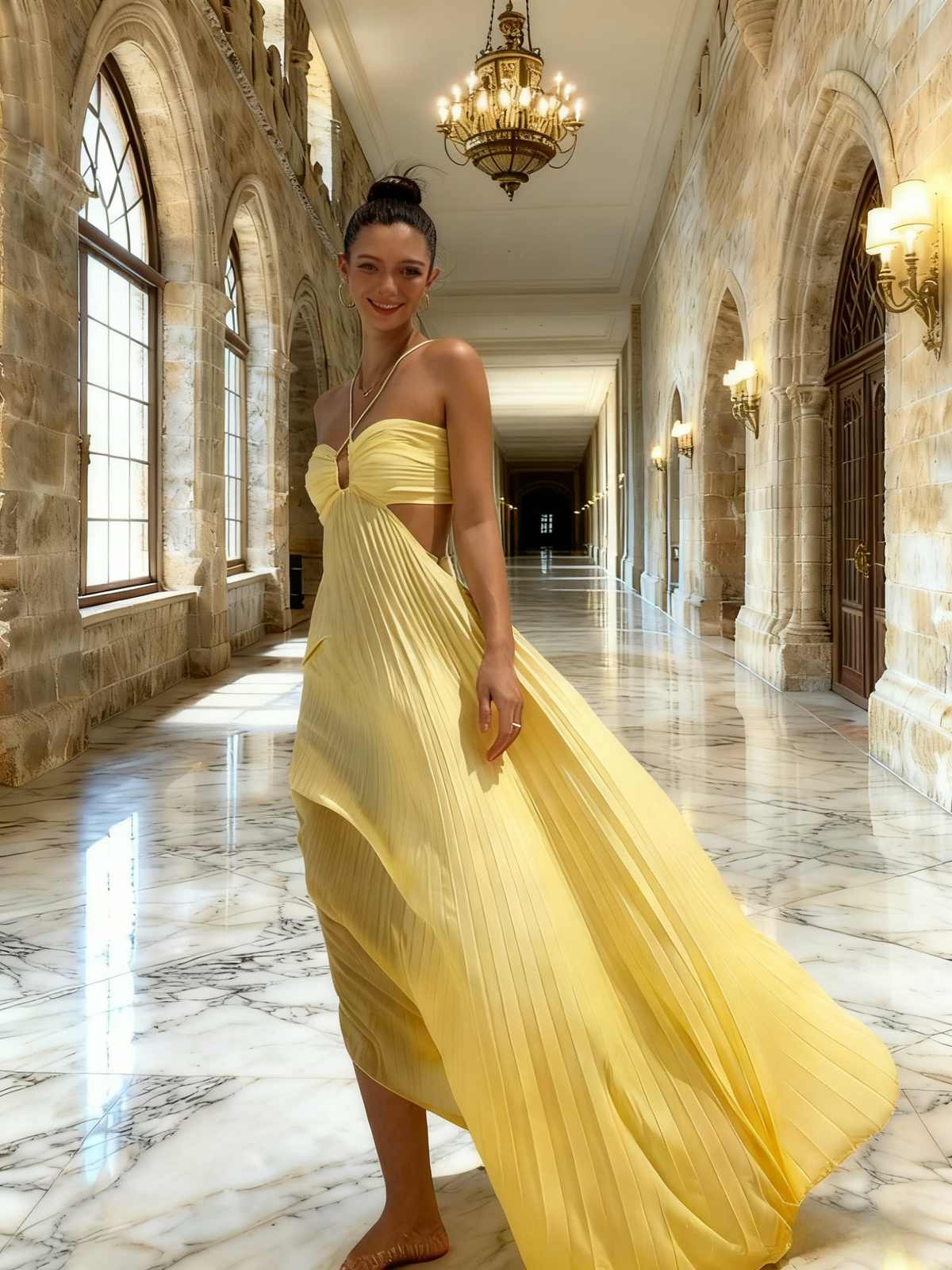 New Arrival Prom Dress Halter Pleated Birthday Party Dress Evening Dress D3468