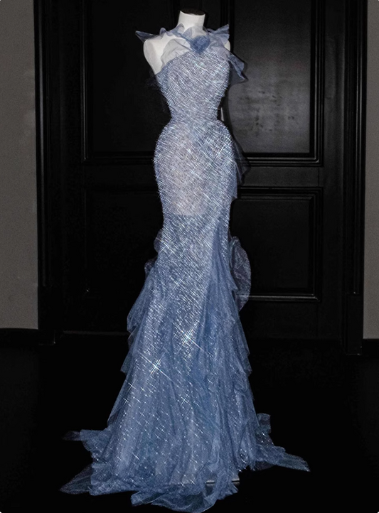New Arrival Prom Dress Halter Mermaid Birthday Party Dress Evening Dress D3504