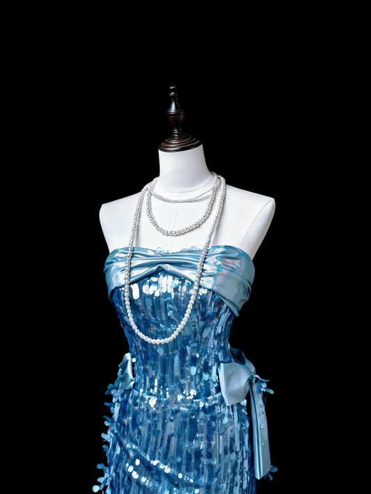 Shiny Prom Dress Strapless Pleated Cocktail Dress Evening Dress Birthday Party Dress D3506