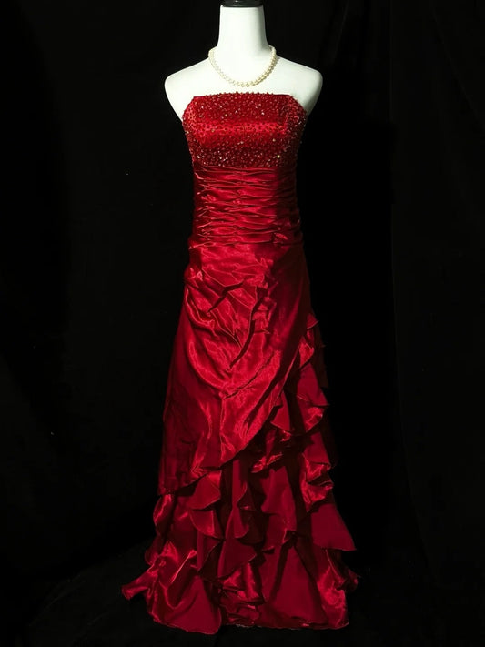 Stunning Prom Dress A Line Strapless Pleated Tiered Evening Dress Gala Dress D3529