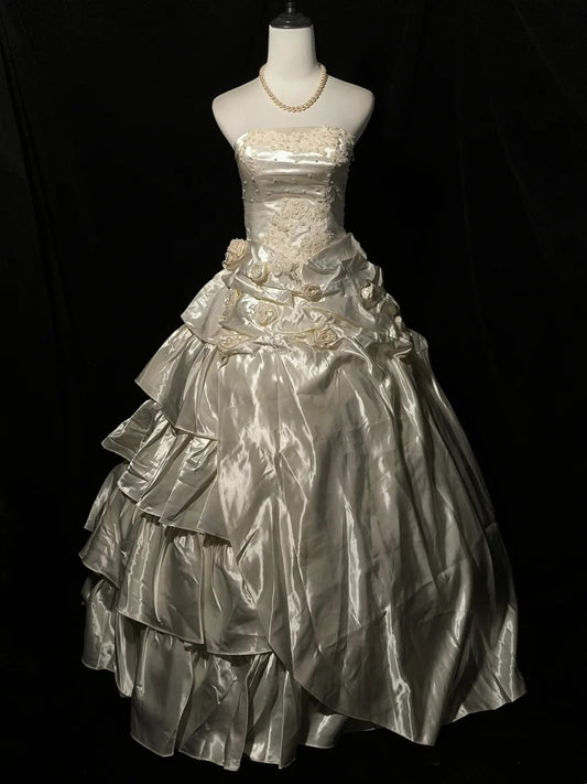 Vintage Wedding Dress Strapless Pleated Tiered Wedding Dress D3557
