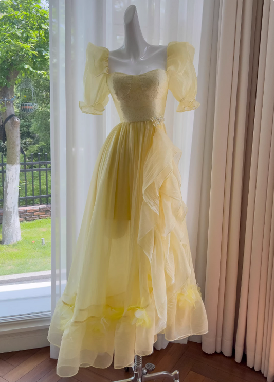 Beauty Prom Dress Square Neck Pleated Ruffle Evening Dress Gala Dress D3570