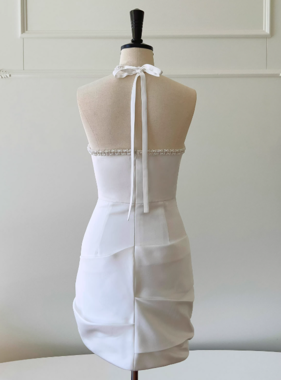 Minimalist Homecoming Dress Halter Pleated Short Prom Dress Cocktail Dress D3572