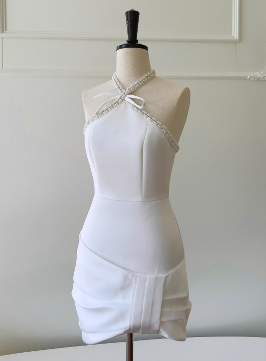 Minimalist Homecoming Dress Halter Pleated Short Prom Dress Cocktail Dress D3572