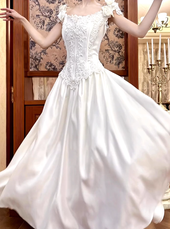 Newest Wedding Dress Crew Neck Pleated Wedding Dress D3591