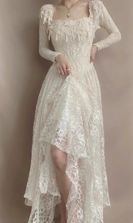 Vintage Wedding Dress Square Neck Pleated Wedding Dress D3602