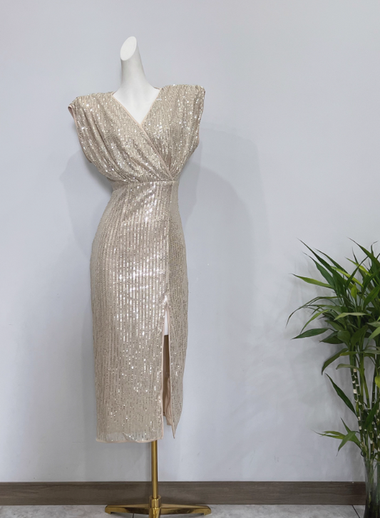 Shiny Prom Dress V-neck Slit Evening Dress Cocktail Dress Gala Dress D3619