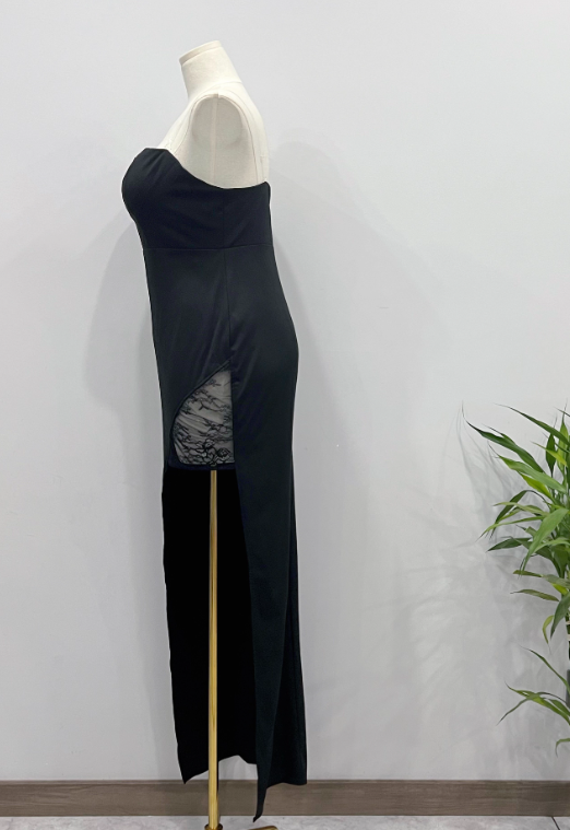Customized Prom Dress Black Strapless Slit Birthday Party Dress Cocktail Dress D3622