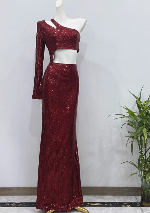 Gorgeous Prom Dress Asymmetrical Neck Sequins Cocktail Dress Birthday Party Dress D3626