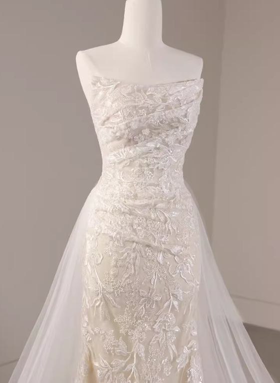 Newest Wedding Dress Strapless Pleated Mermaid Wedding Dress D3632