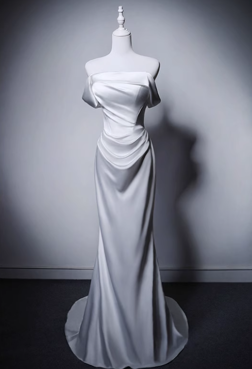 Minimalist Wedding Dress Off Shoulder Pleated Mermaid Wedding Dress D3638