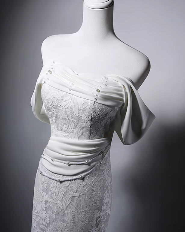 Popular Wedding Dress Off Shoulder Pleated Lace Wedding Dress D3639