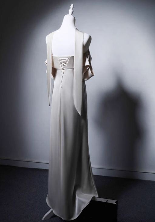 Minimalist Wedding Dress A Line Off Shoulder Pleated Wedding Dress D3640