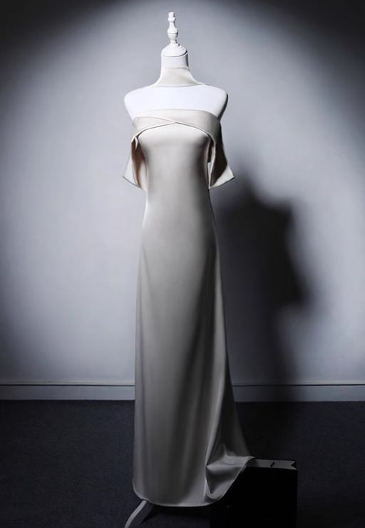 Minimalist Wedding Dress A Line Off Shoulder Pleated Wedding Dress D3640