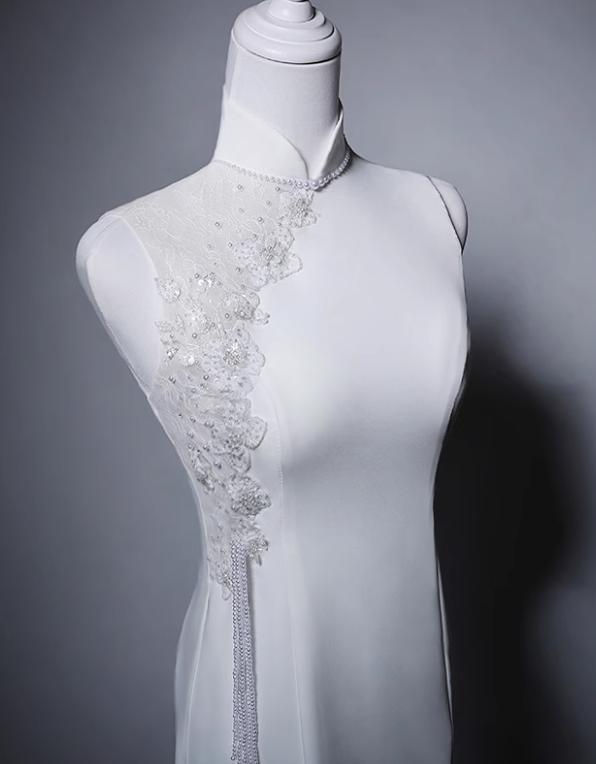 Minimalist Wedding Dress High Collar Mermaid Wedding Dress D3641