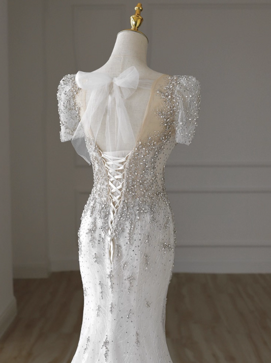 Luxury Wedding Dress Crew Neck Mermaid Wedding Dress D3657