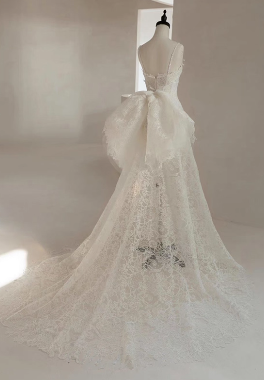 Charming Wedding Dress A Line Spaghetti Straps Lace Slit Wedding Dress D3659