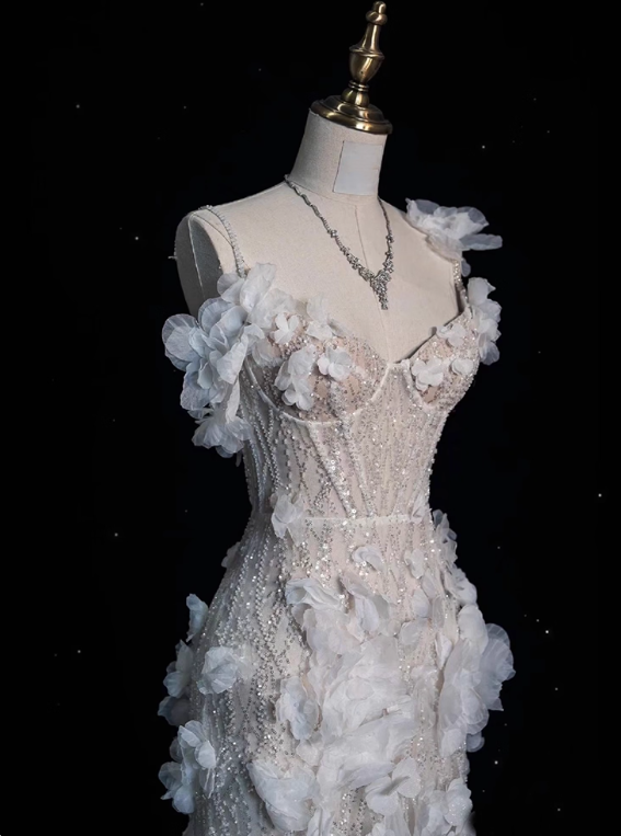 Luxury Prom Dress Spaghetti Straps Tulle Floral Evening Dress Gala Dress D3664